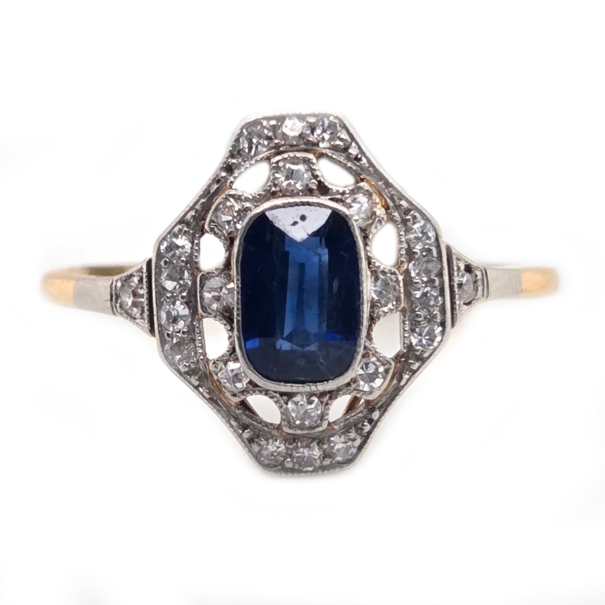 Antique Vintage Edwardian Art Deco Sapphire and Diamond Cluster Engagement Ring