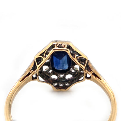 Antique Vintage Edwardian Art Deco Sapphire and Diamond Cluster Engagement Ring