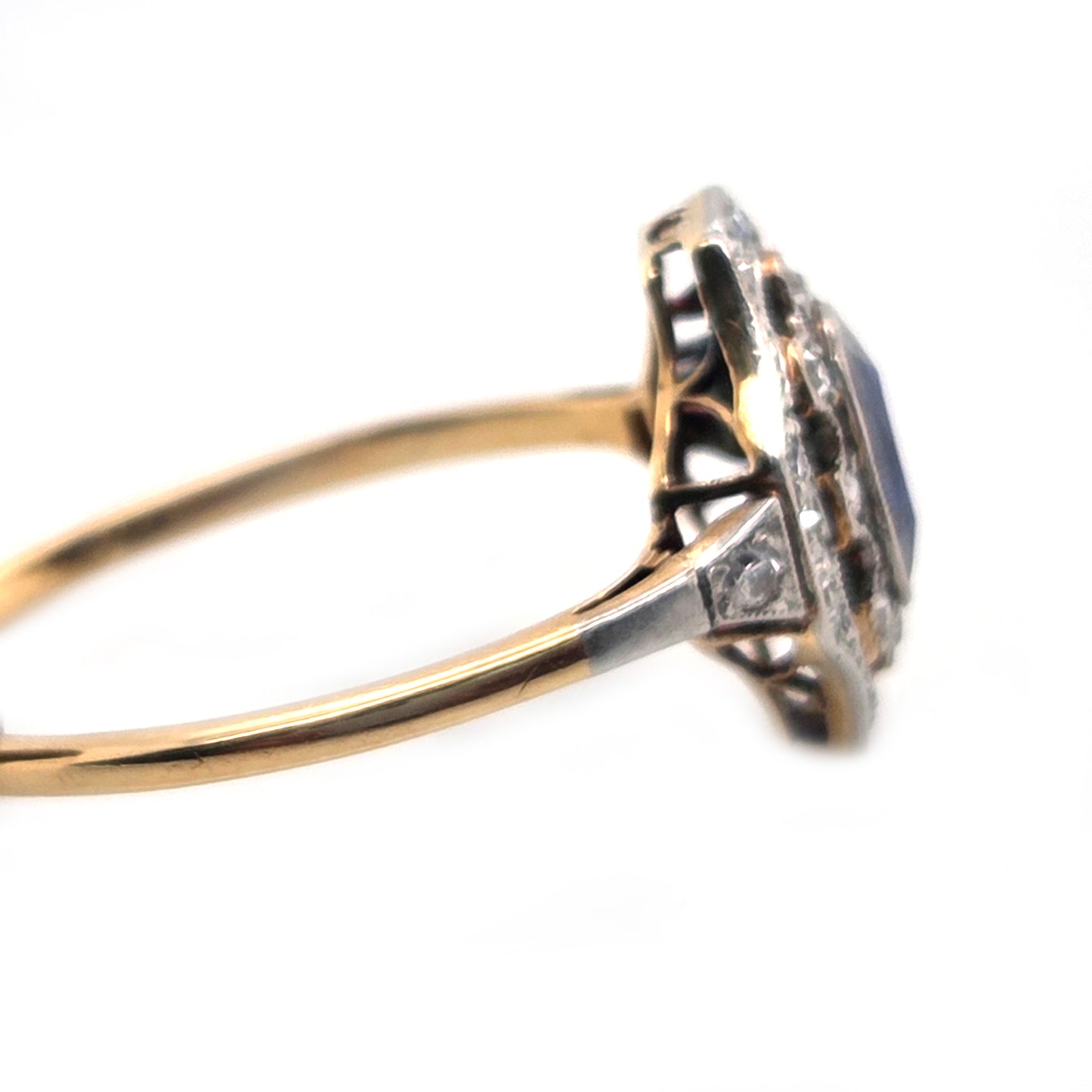 Antique Vintage Edwardian Art Deco Sapphire and Diamond Cluster Engagement Ring