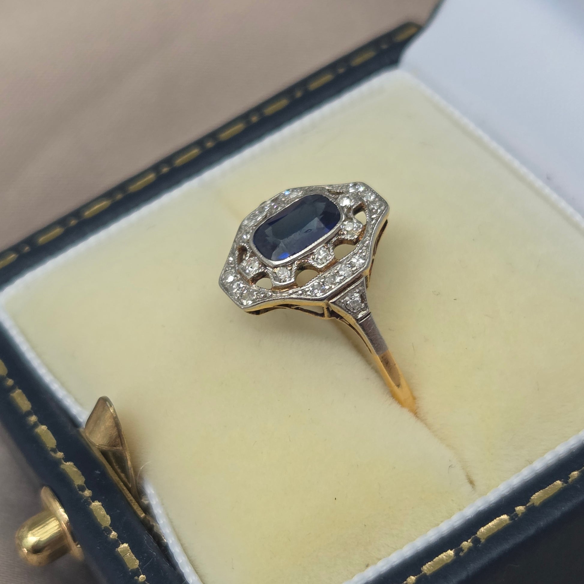Antique Art Deco Sapphire and Diamond Cluster Engagement Ring