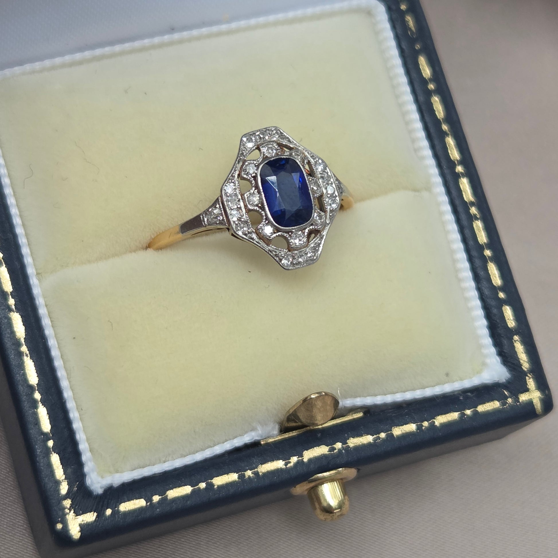 Antique Art Deco Sapphire and Diamond Cluster Engagement Ring