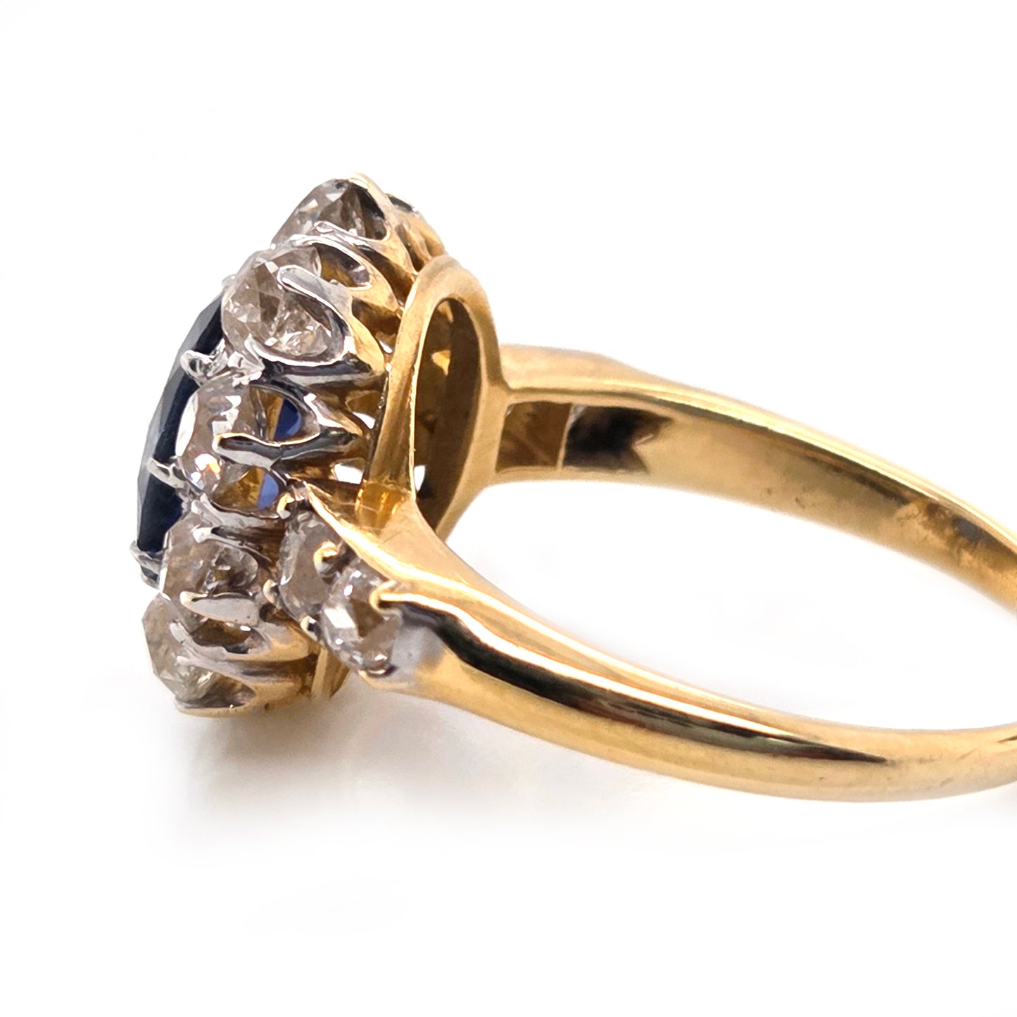 Victorian Antique 2.55ct Sapphire and Old Cut Diamond Cluster Ring