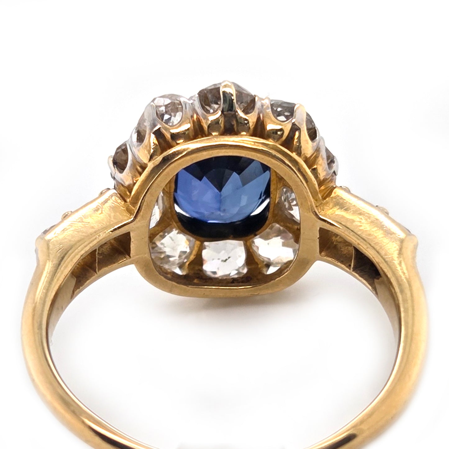 Victorian Antique 2.55ct Sapphire and Old Cut Diamond Cluster Ring