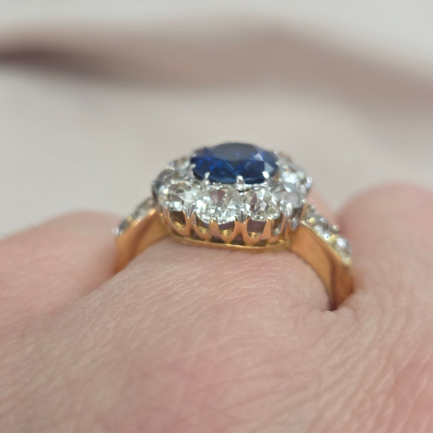 Victorian Antique 2.55ct Sapphire and Old Cut Diamond Cluster Ring