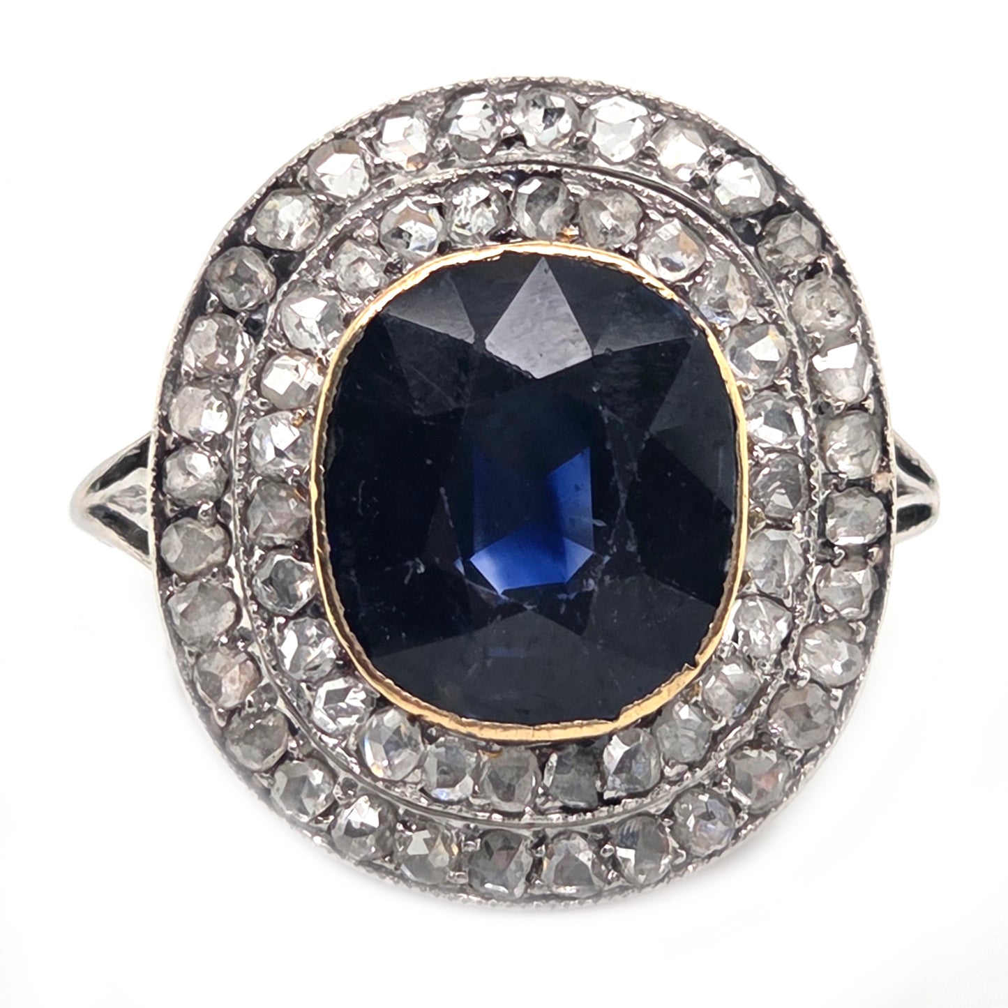 Edwardian Antique Sapphire and Diamond Double Cluster Ring