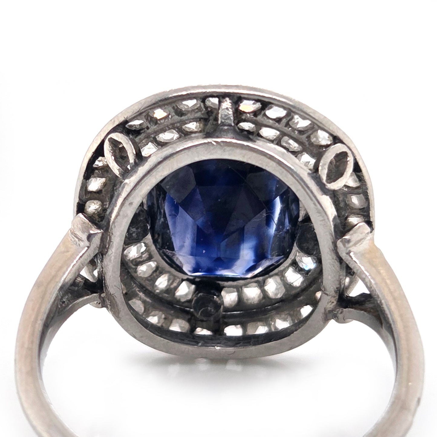 Edwardian Antique Sapphire and Diamond Double Cluster Ring