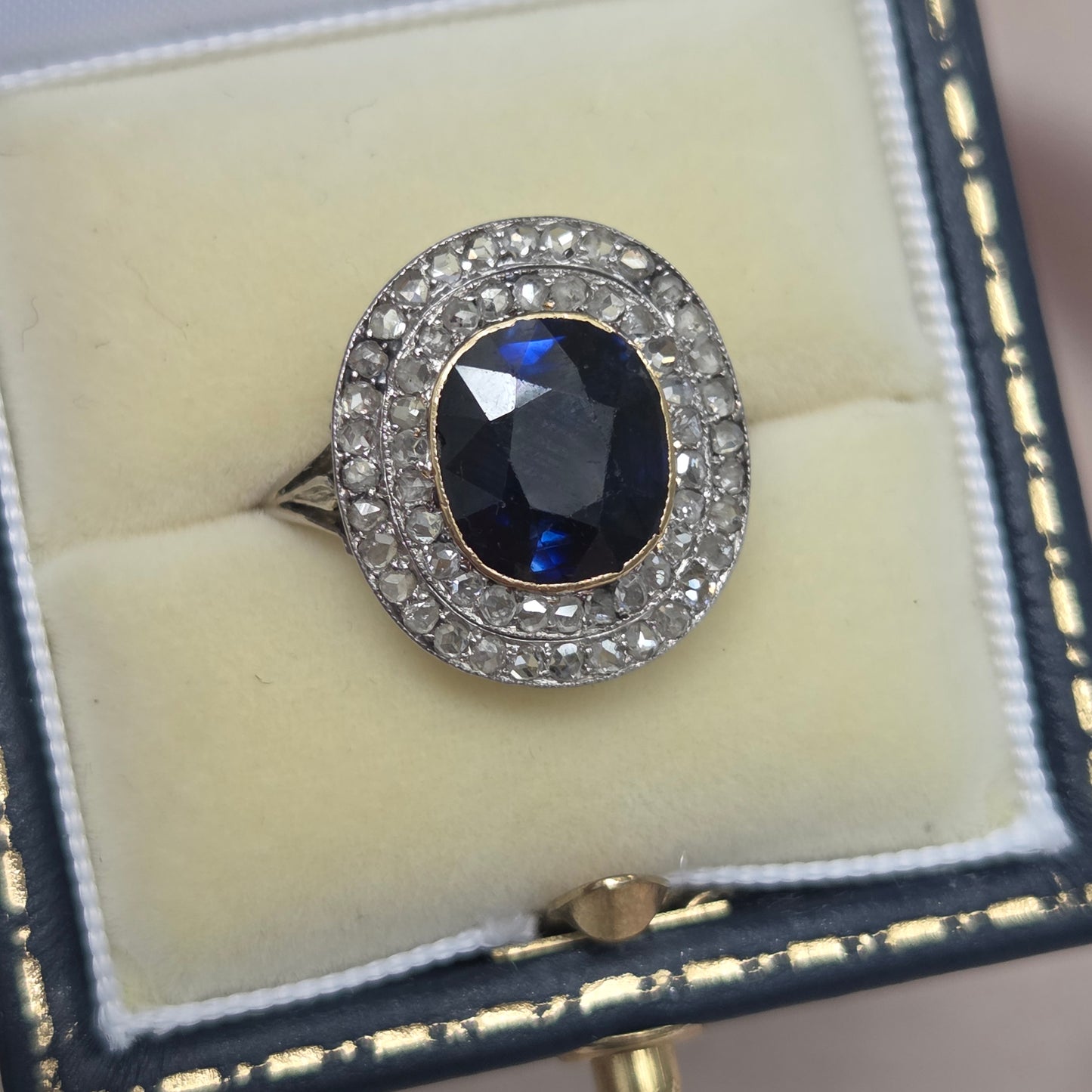 Edwardian Antique Sapphire and Diamond Double Cluster Ring