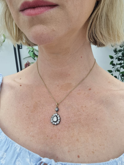 Georgian Antique Diamond Cluster Pear Shape Cluster Pendant, 7.50 carats