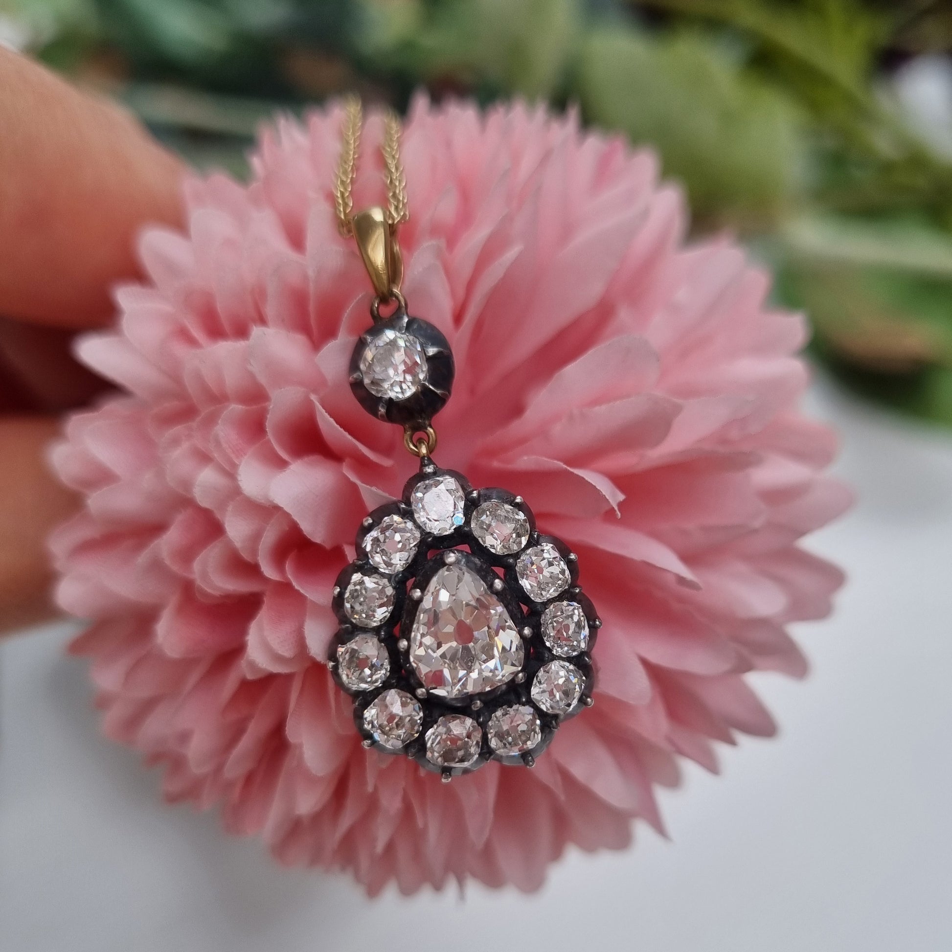 Georgian Antique Diamond Cluster Pear Shape Cluster Pendant, 7.50 carats