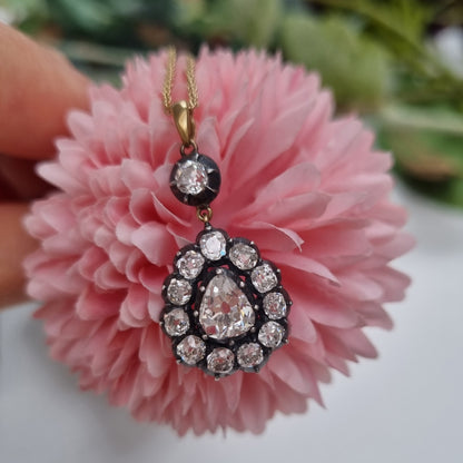 Georgian Antique Diamond Cluster Pear Shape Cluster Pendant, 7.50 carats