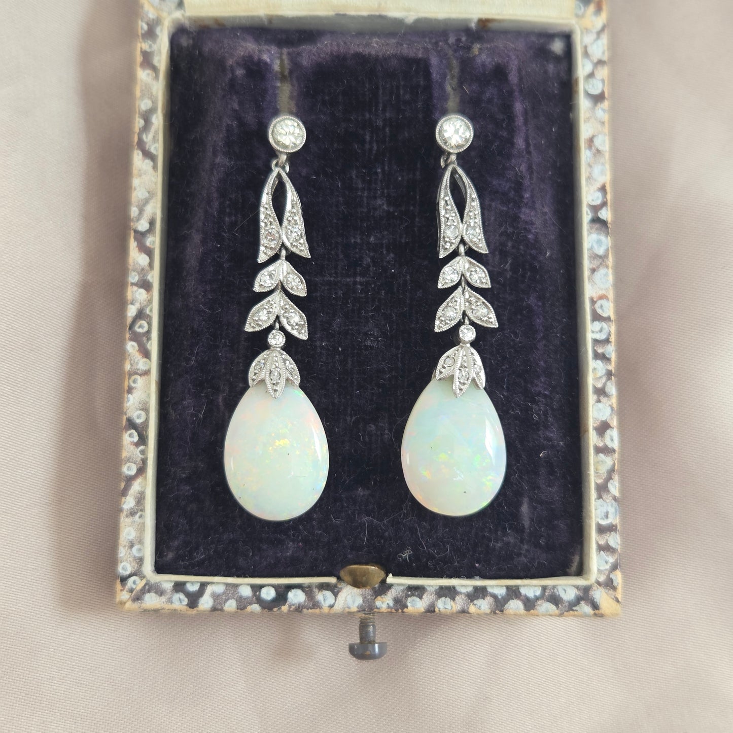 Edwardian Antique Opal and Diamond Drop Earrings