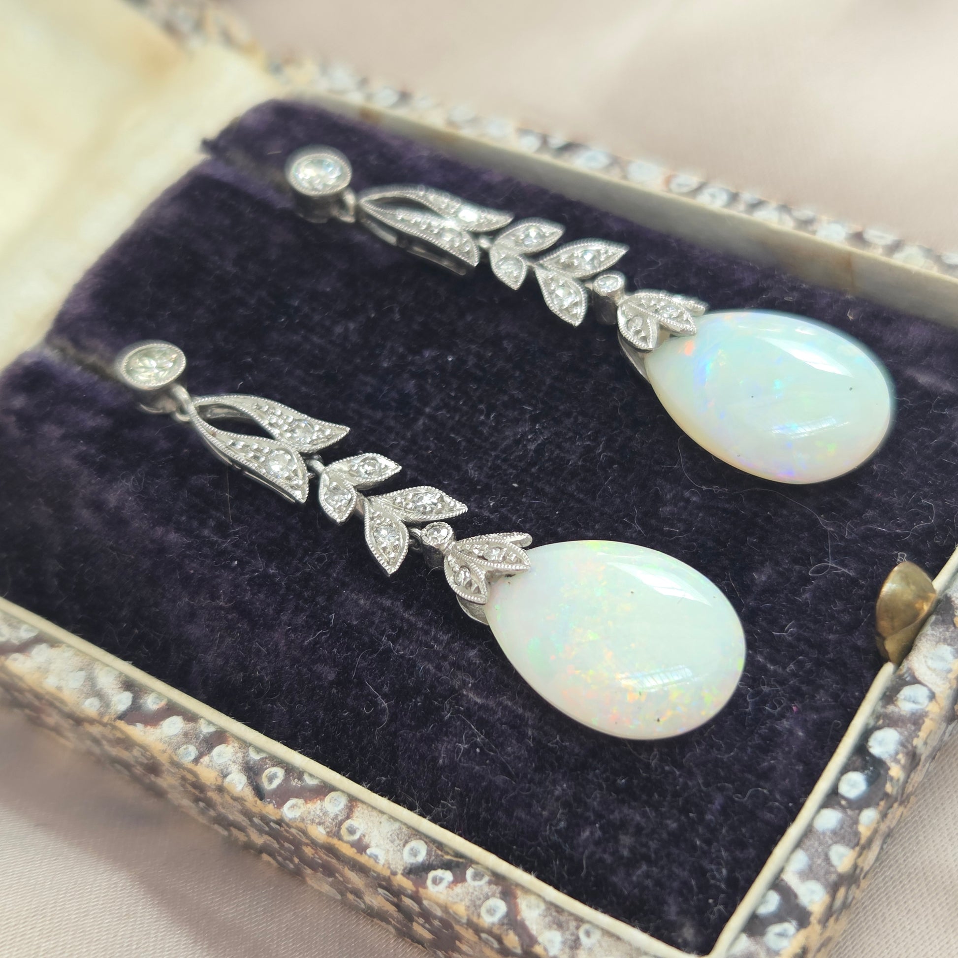 Edwardian Antique Opal and Diamond Drop Earrings