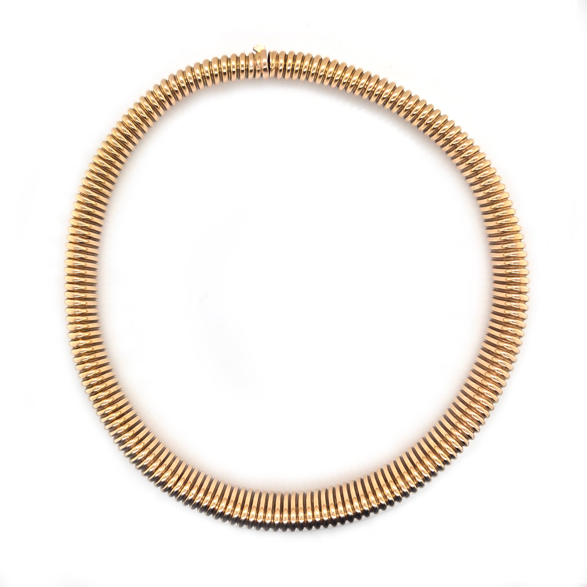 Art Deco 18ct Yellow Gold Graduated Tubogas Necklace, Antique Vintage 1920s