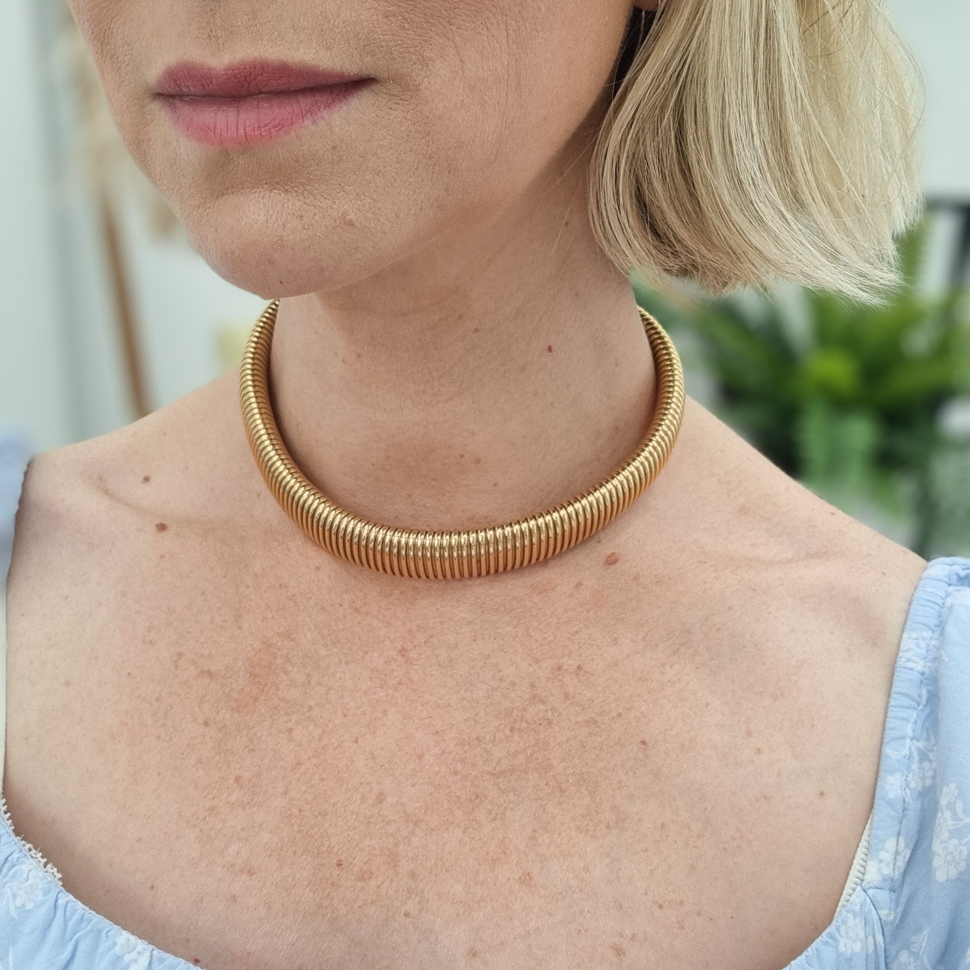 Art Deco 18ct Yellow Gold Graduated Tubogas Necklace, Antique Vintage 1920s