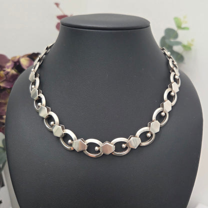 Vintage Late Art Deco 1938 Silver Fancy Link Chain Necklace