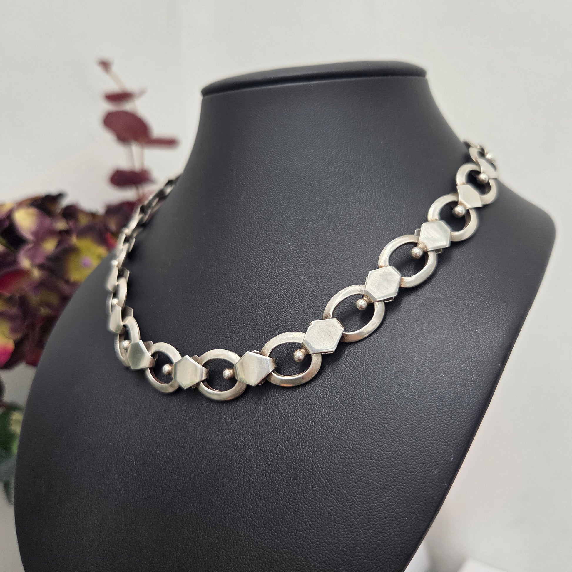 Vintage Late Art Deco 1938 Silver Fancy Link Chain Necklace