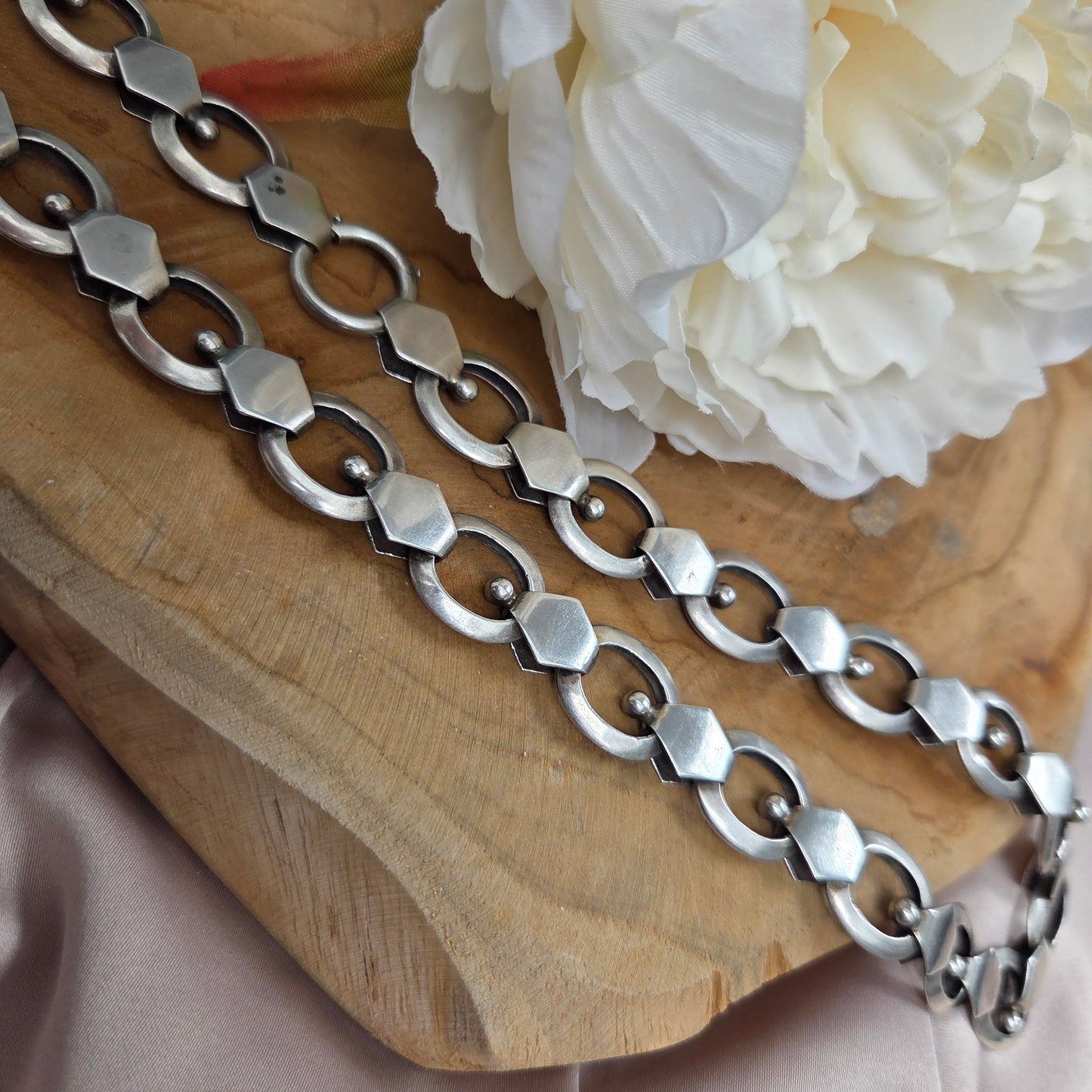 Vintage Late Art Deco 1938 Silver Fancy Link Chain Necklace