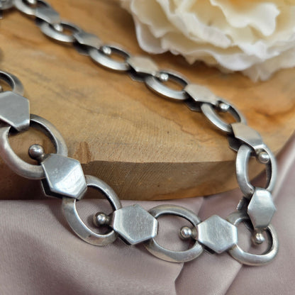 Vintage Late Art Deco 1938 Silver Fancy Link Chain Necklace