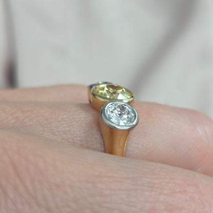 Edwardian Antique Yellow and White Diamond Three Stone Engagement Ring in 18ct Gold