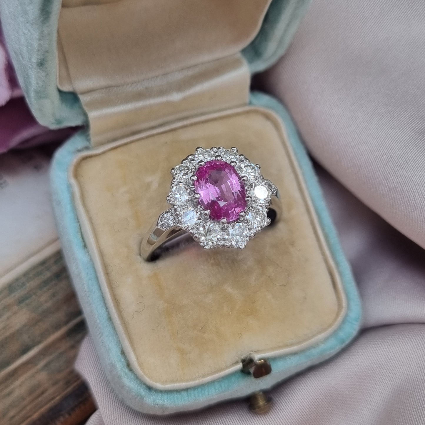 1.50ct Pink Sapphire and Diamond Cluster Ring in Platinum
