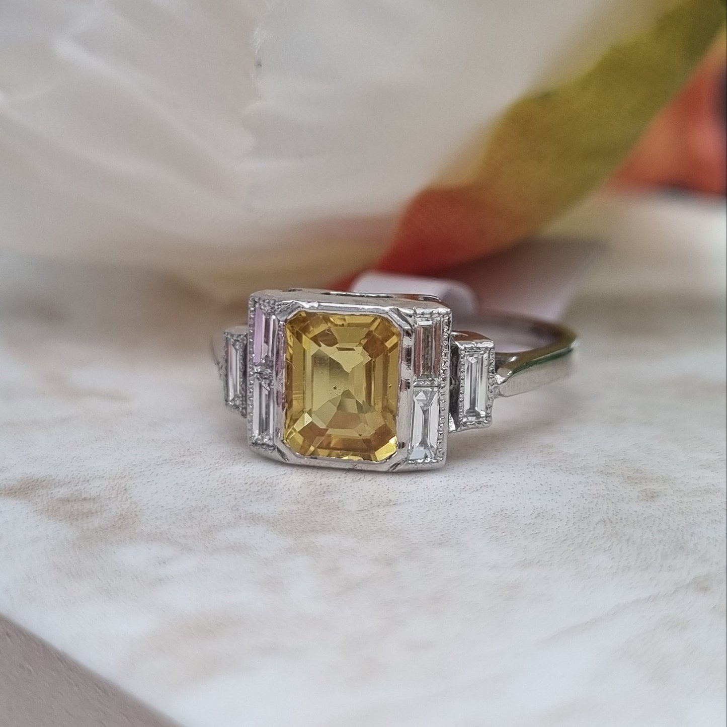1.70ct Yellow Sapphire and Diamond Engagement Ring in Platinum