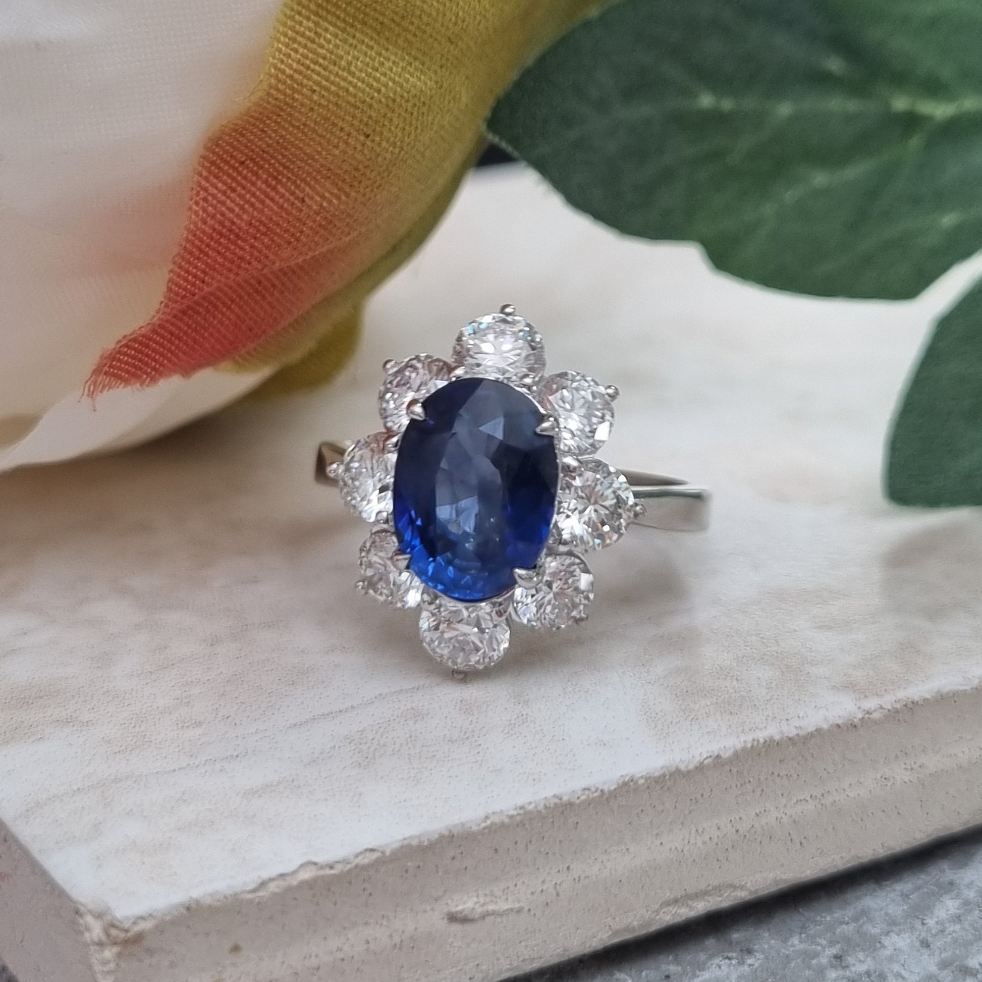 3.80ct Sapphire and Diamond Cluster Engagement Ring in 18ct White Gold
