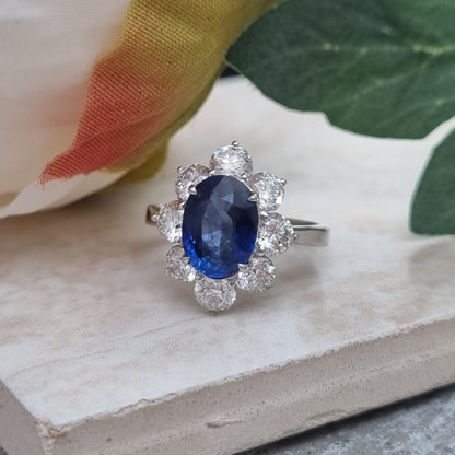 3.80ct Sapphire and Diamond Cluster Engagement Ring in 18ct White Gold