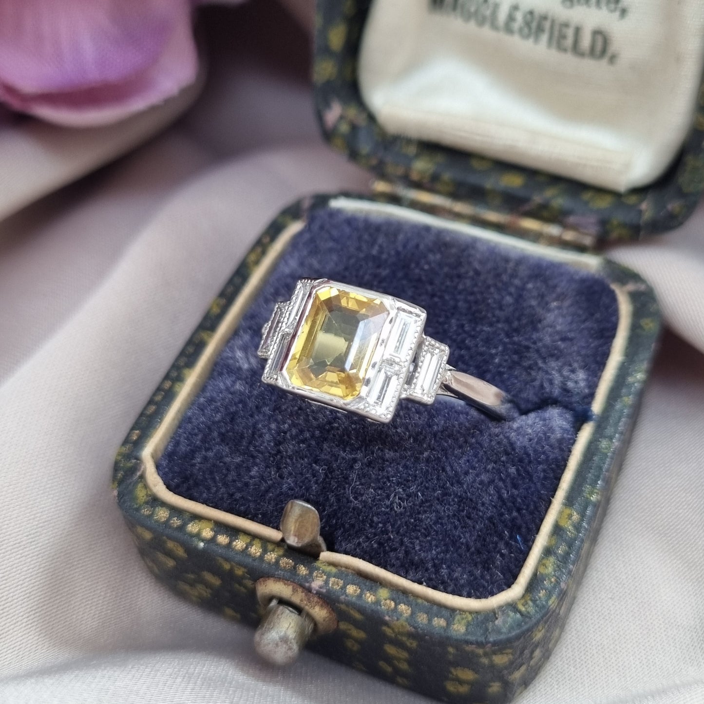1.70ct Yellow Sapphire and Diamond Engagement Ring in Platinum