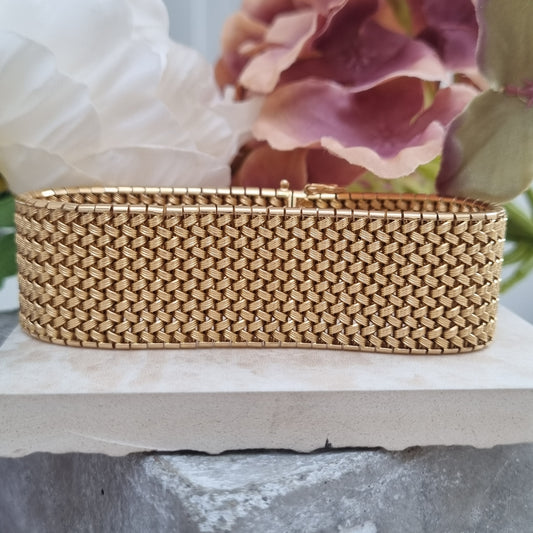 French 1960s 18ct Yellow Gold Mesh Link Bracelet