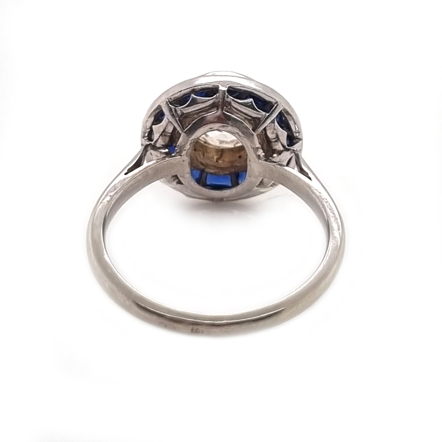 Art Deco French 1.15ct Diamond and Sapphire Target Cluster Engagement Ring
