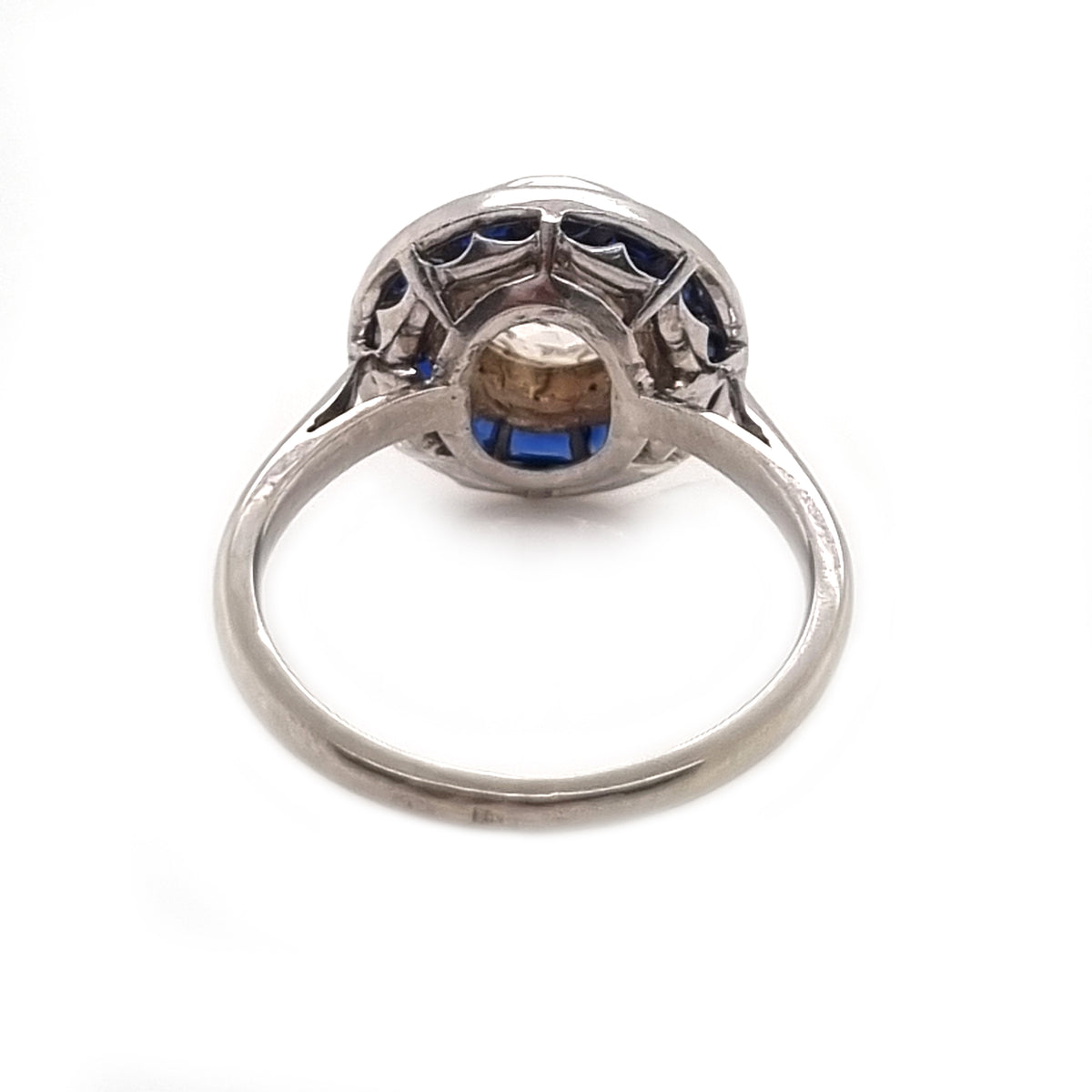 Art Deco French 1.15ct Diamond and Sapphire Target Cluster Engagement Ring