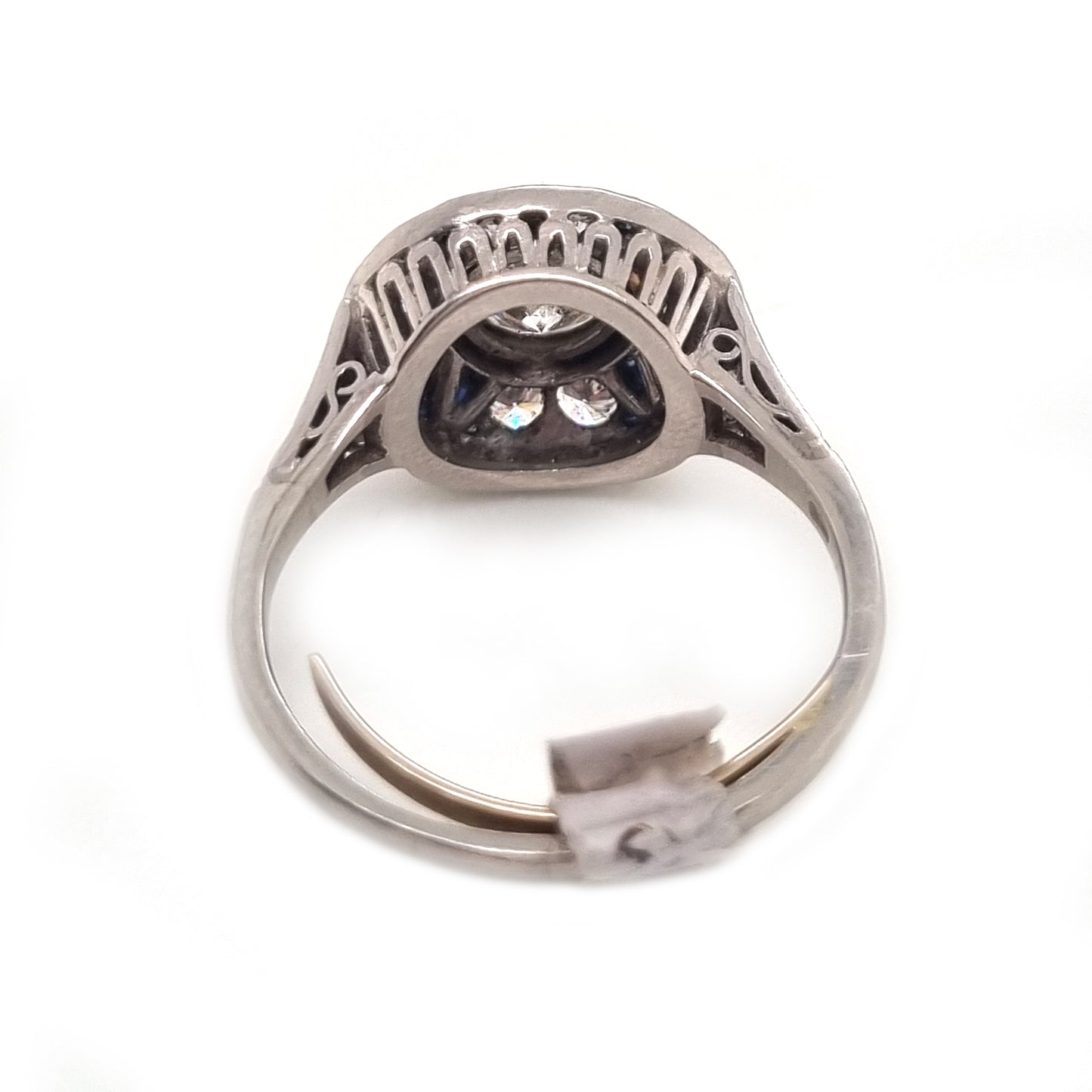 Art Deco French Diamond and Sapphire Target Cluster Ring in Platinum