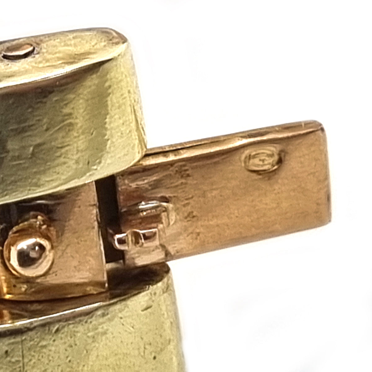 Vintage 1940s Retro Bi Colour 18ct Yellow Rose Gold Brick Link Wide Bracelet