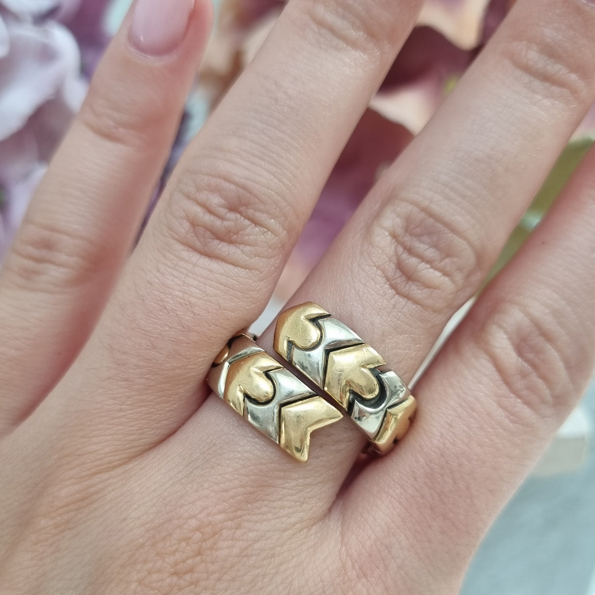 Vintage Bvlgari Bi Colour 18ct Yellow and White Gold Snake Style Wrap around Ring