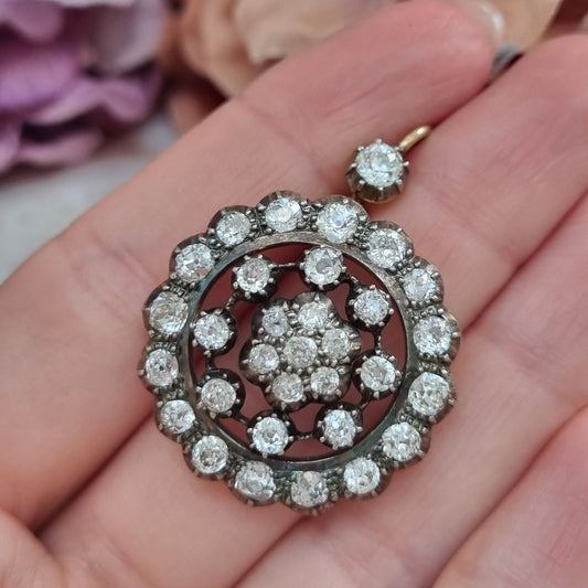 Antique 3cts Old Cut Diamond Pendant come Brooch
