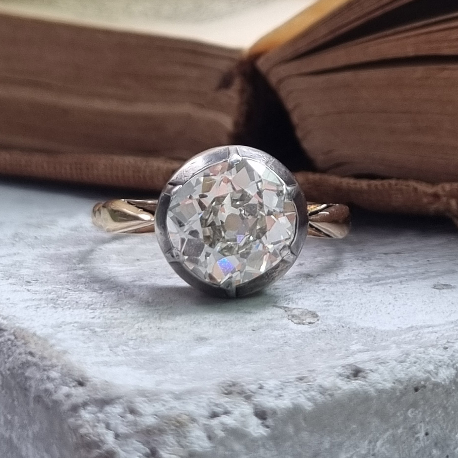 Victorian Antique 2.15ct Old Mine Cut Diamond Solitaire Engagement Ring, Circa 1860
