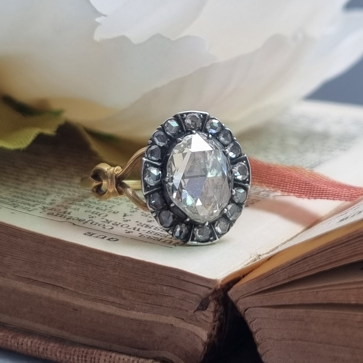 Victorian 14ct Gold Rose Cut Diamond Cluster Ring