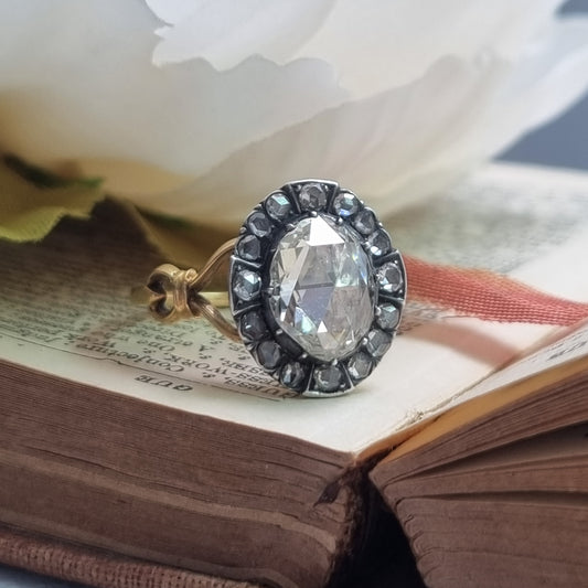 Victorian 14ct Gold Rose Cut Diamond Cluster Ring