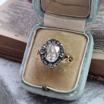 Victorian 14ct Gold Rose Cut Diamond Cluster Ring