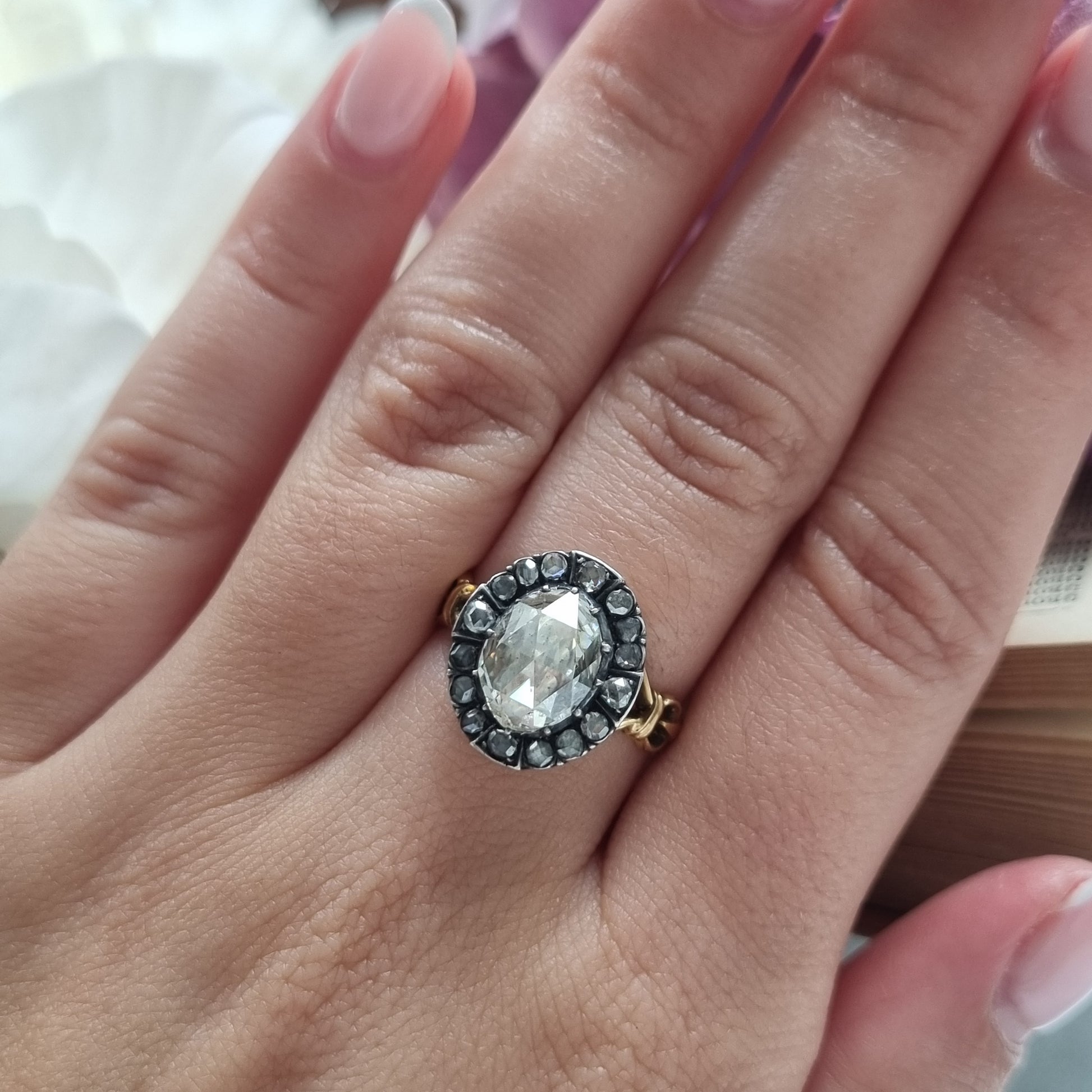 Victorian 14ct Gold Rose Cut Diamond Cluster Ring