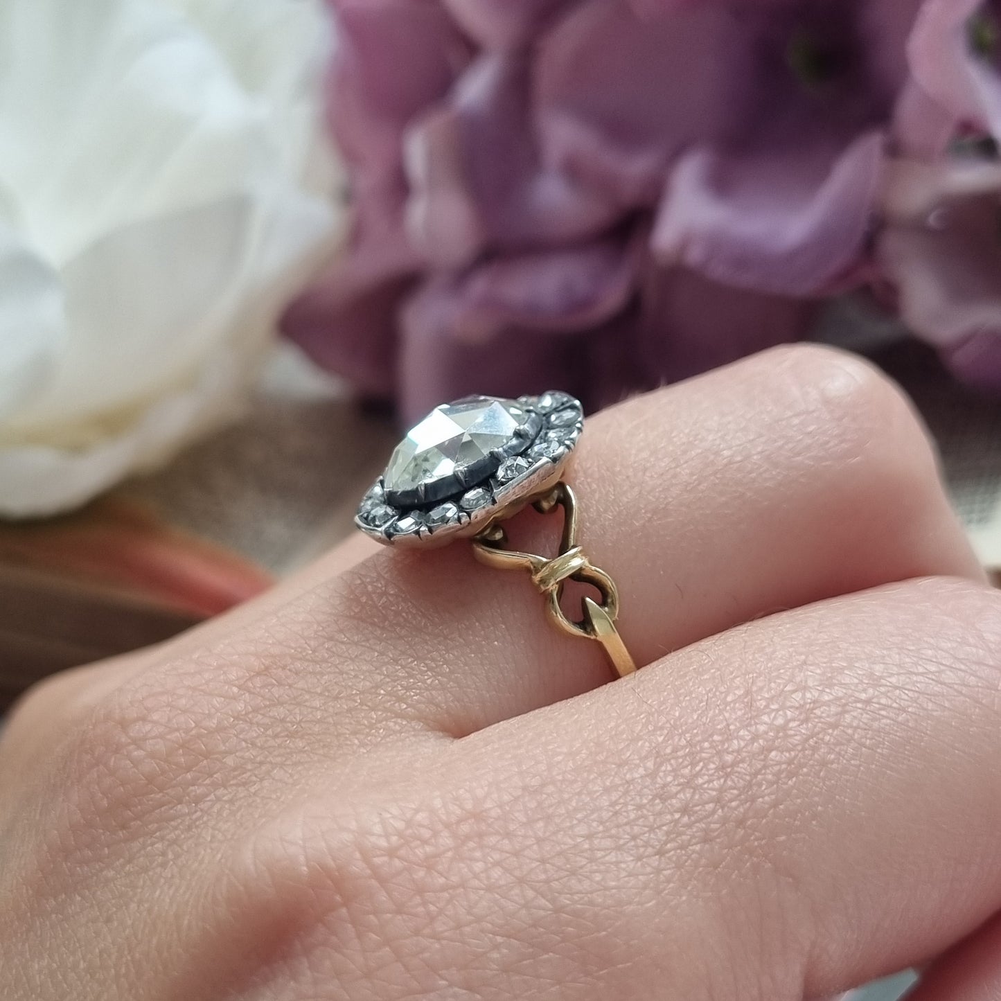 Victorian 14ct Gold Rose Cut Diamond Cluster Ring