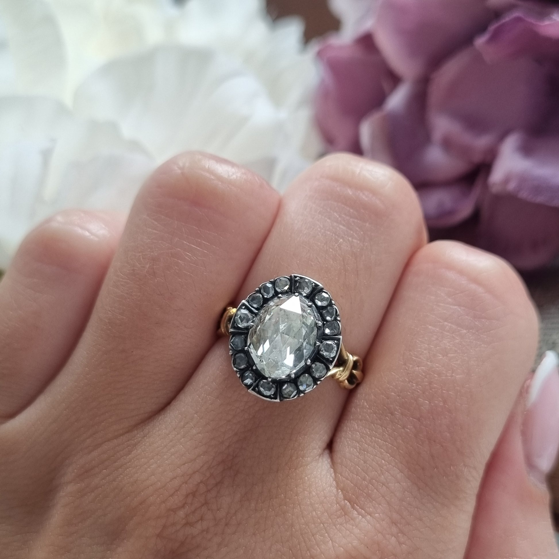 Victorian 14ct Gold Rose Cut Diamond Cluster Ring