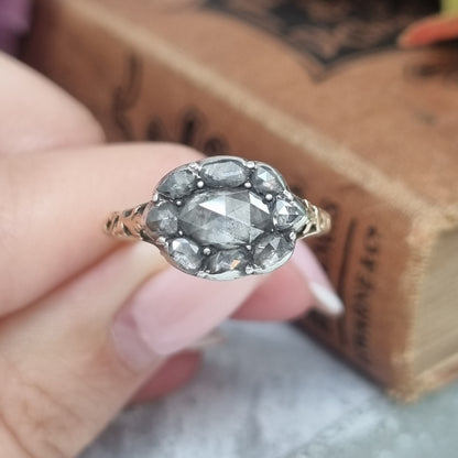 Late Georgian Antique Rose Cut Diamond Cluster Engagement Ring