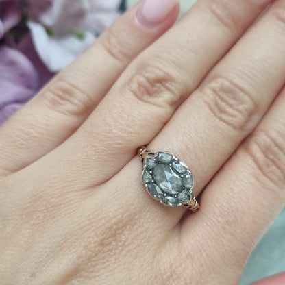 Late Georgian Antique Rose Cut Diamond Cluster Engagement Ring