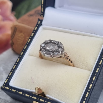 Late Georgian Antique Rose Cut Diamond Cluster Engagement Ring