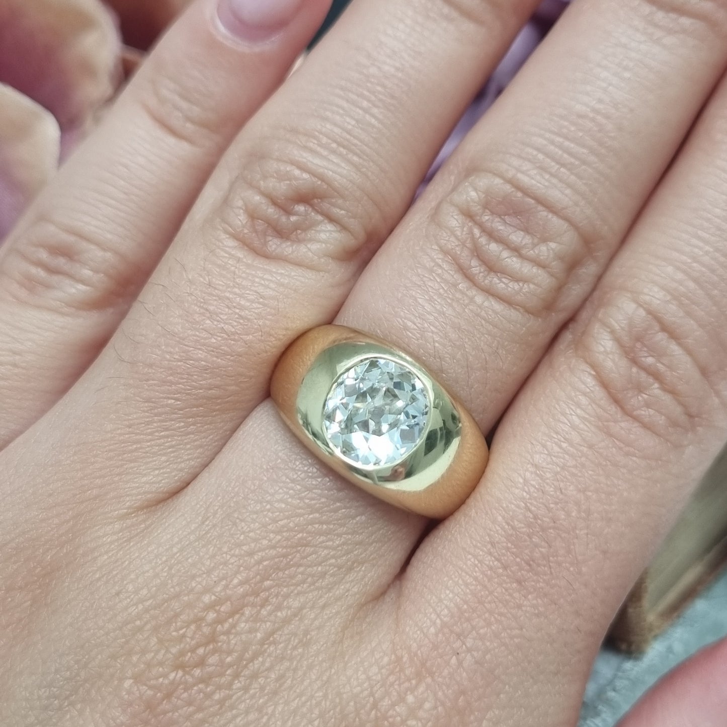 Victorian Antique Single Stone 2.16ct Old Mine Cut Diamond Solitaire Gypsy Ring in Contemporary Mount