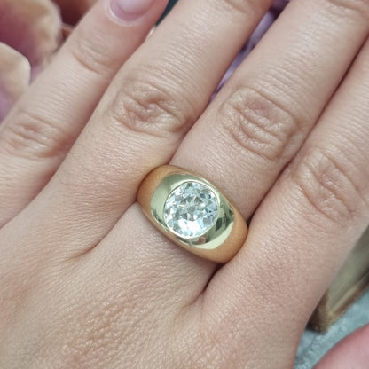 Victorian Antique Single Stone 2.16ct Old Mine Cut Diamond Solitaire Gypsy Ring in Contemporary Mount
