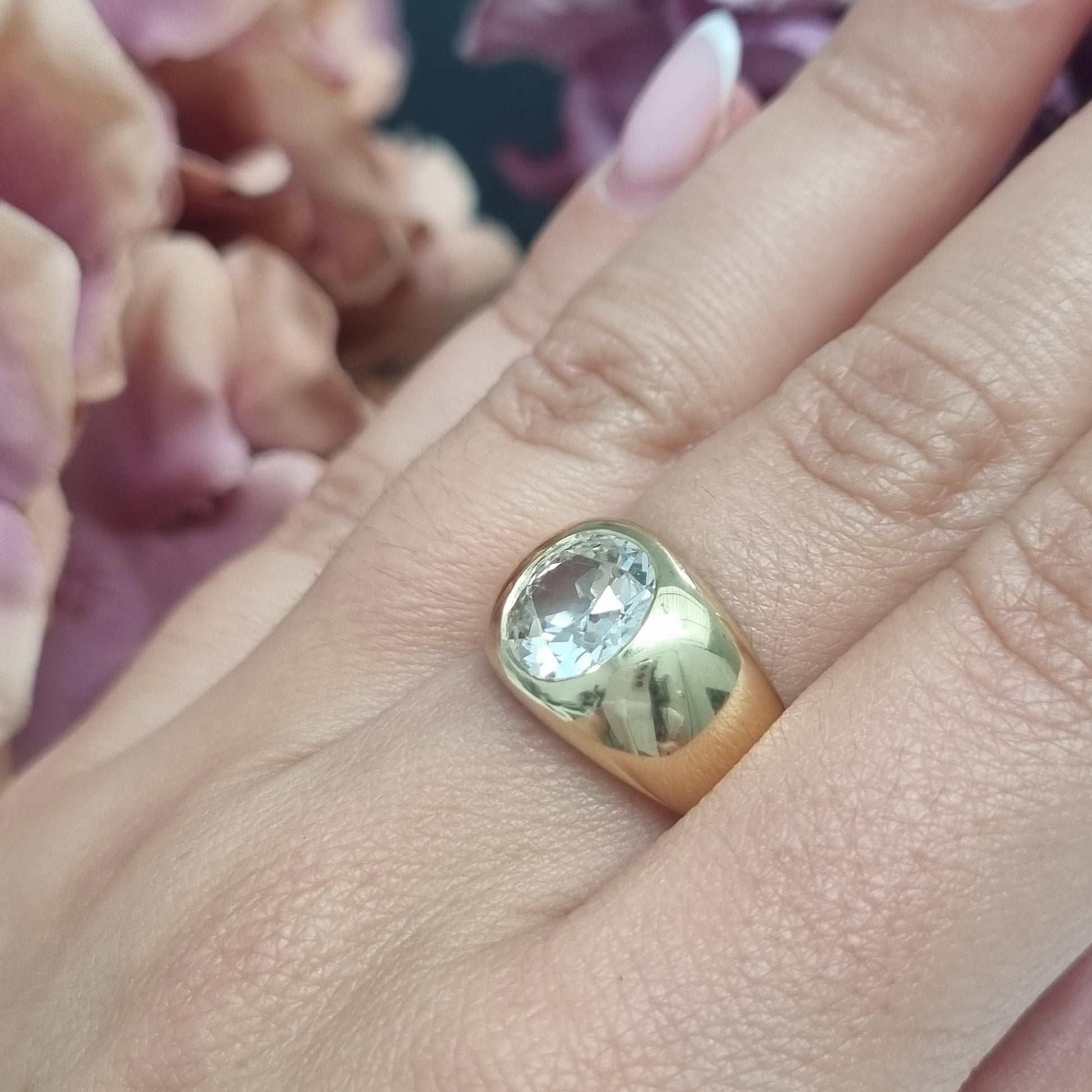 Victorian Antique Single Stone 2.16ct Old Mine Cut Diamond Solitaire Gypsy Ring in Contemporary Mount