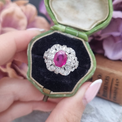 Art Deco 1.65ct Burma Ruby Cluster Dress Ring