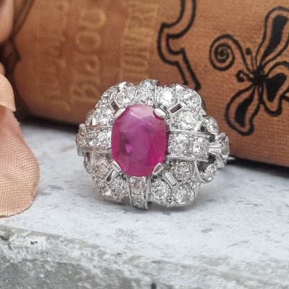 Art Deco 1.65ct Burma Ruby Cluster Dress Ring